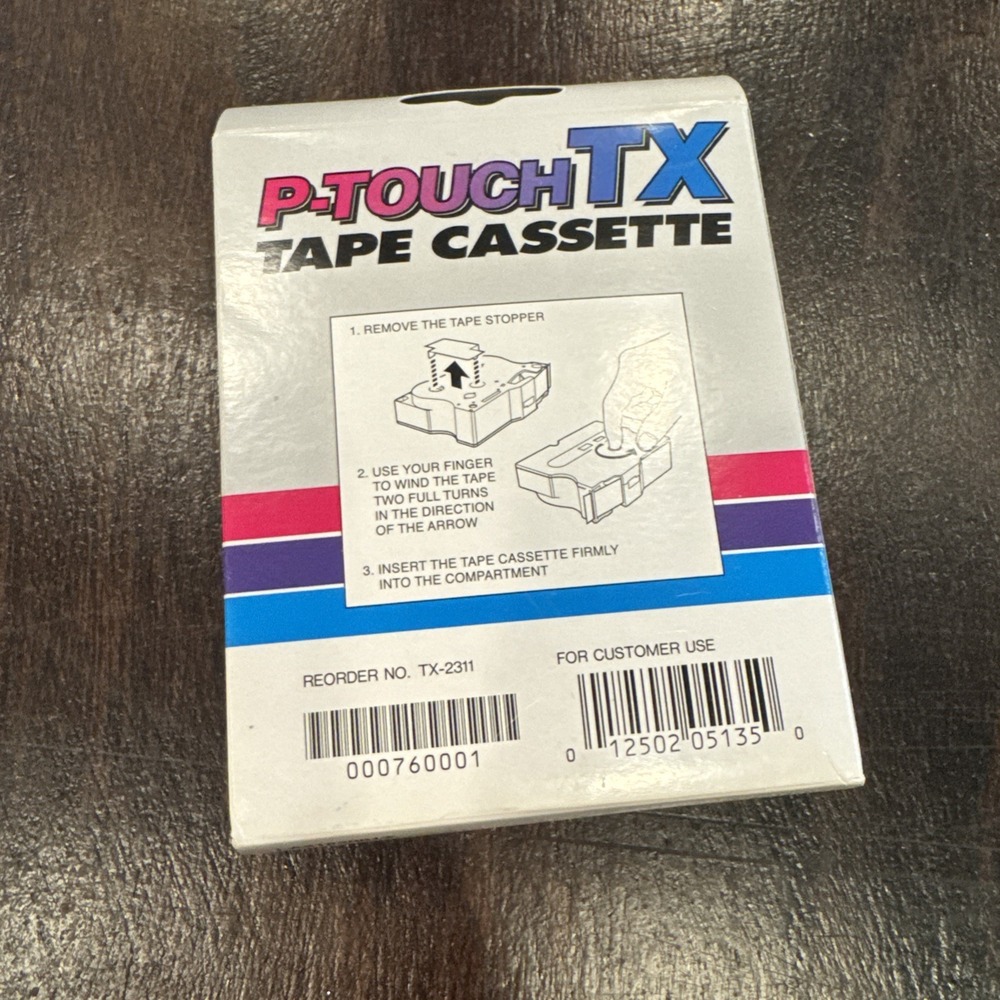 Brother P-Touch Tape Cassette TX-2311 Black on White 1/2" For PT-8000 PT-30/35